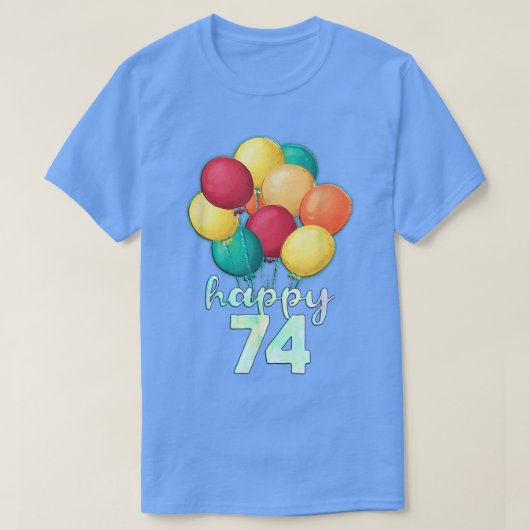 おもしろいハッピー74年カラフル風船74誕生 Tシャツ (デザイン正面)
