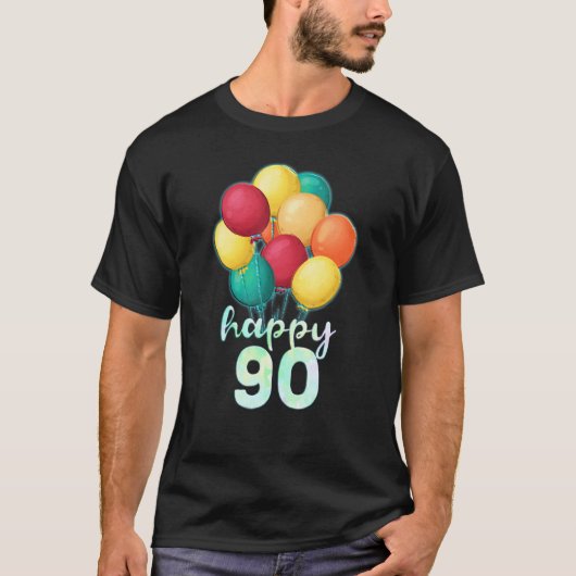 おもしろいハッピー90年カラフル風船90誕生 Tシャツ (正面)