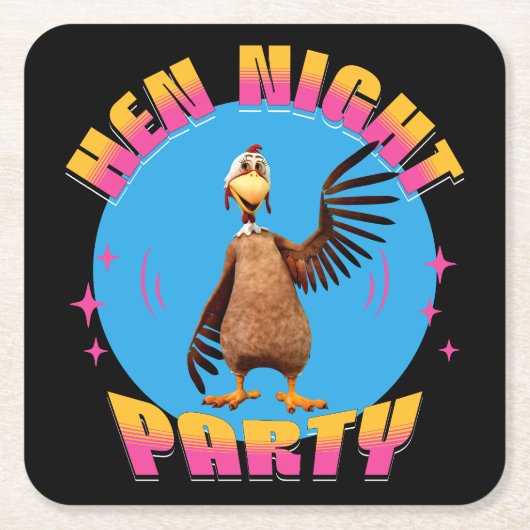 おもしろいハッピー・ヘン・パーティー スクエアペーパーコースター (正面)