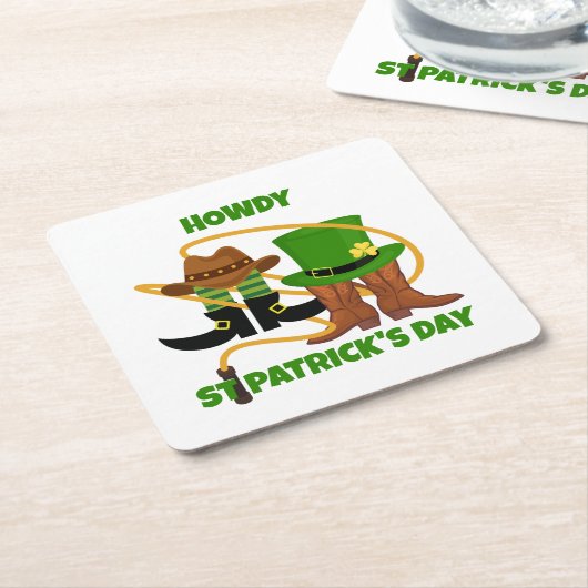 おもしろいハッピーSt patricks dayハウディディディディデュットカウボーイ スクエアペーパーコースター (アングル)