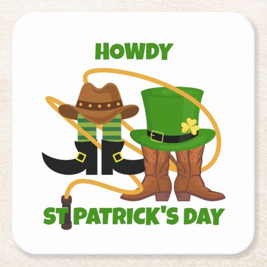 おもしろいハッピーSt patricks dayハウディディディディデュットカウボーイ スクエアペーパーコースター (正面)