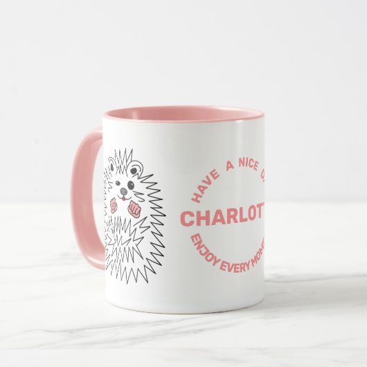 おもしろいハリネズミ。いい日を過ごして名前を言いなさい マグカップ (正面左)