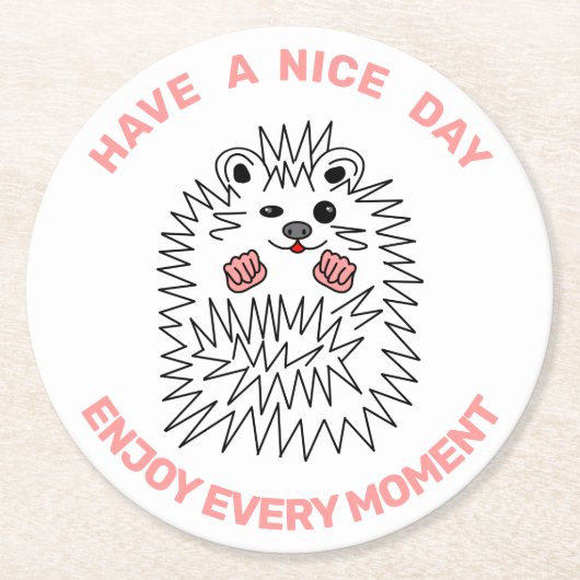 おもしろいハリネズミ。毎楽しむ時前向き ラウンドペーパーコースター (正面)