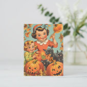 おもしろいハロウィンの女の子のヴィンテージ画像 ポストカード (スタンド正面)
