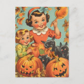 おもしろいハロウィンの女の子のヴィンテージ画像 ポストカード (正面)