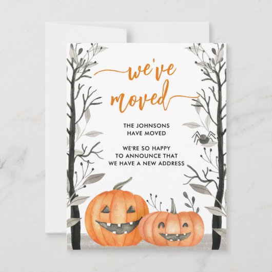 おもしろいハロウィンカボチャ私たちは変更アドレスを移動した 案内状 (正面)