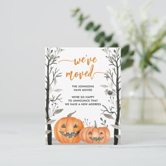 おもしろいハロウィンカボチャ私たちは変更アドレスを移動した 案内状 (スタンド正面)