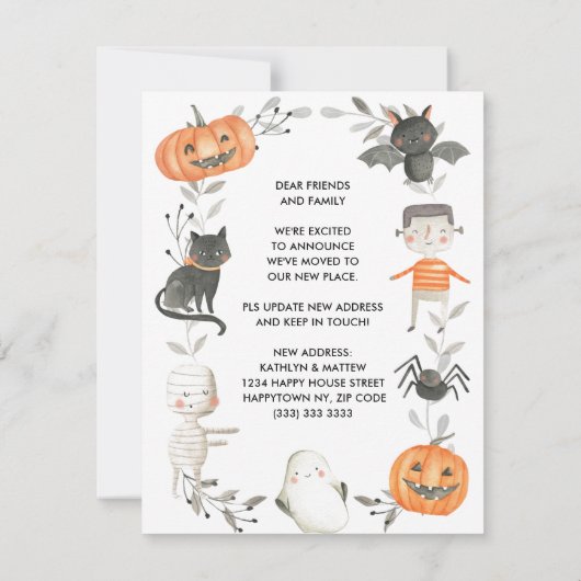 おもしろいハロウィンカボチャ私たちは変更アドレスを移動した 案内状 (裏面)