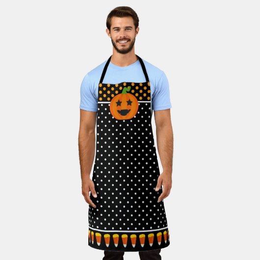 おもしろいハロウィンカボンプキンキャンディーコーン エプロン (着用した状態)