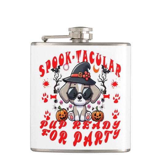おもしろいハロウィンドッグパンプキンデザインfor Pets! フラスク (正面)