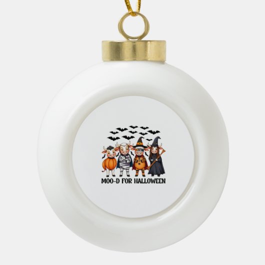 おもしろいハロウィンモー用ハイランドカウド セラミックボールオーナメント (正面)