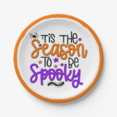 おもしろいハロウィン不気味引用文オレンジパープルパーティー ペーパープレート (正面)
