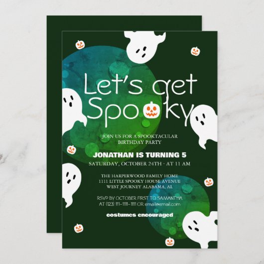 おもしろいハロウィン不気味誕生日キッズパーティーを取得する 招待状 (正面/裏面)