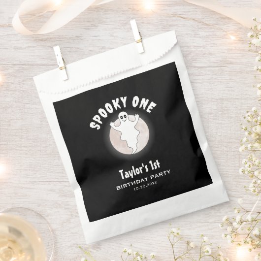 おもしろいハロウィン幽霊不気味ワン最初の1歳の誕生日 フェイバーバッグ (クリップ留めされた状態)