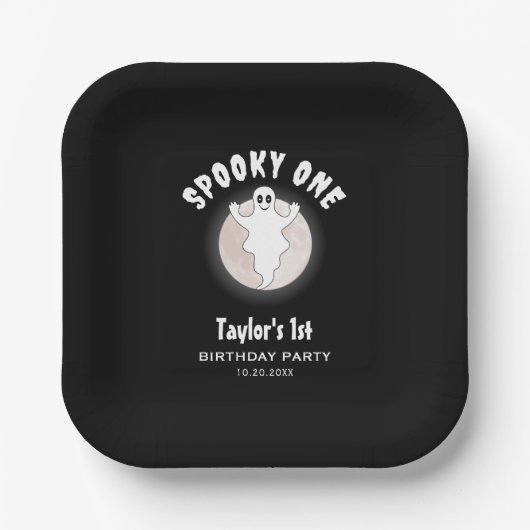 おもしろいハロウィン幽霊不気味ワン最初の1歳の誕生日 ペーパープレート (正面)