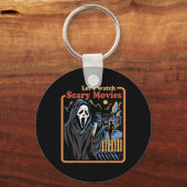 おもしろいハロウィーンでホラー映画を見よう幽霊 キーホルダー (正面)
