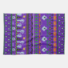 おもしろいハロウィーンの日物紫の編み物パターン キッチンタオル