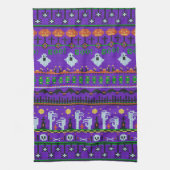 おもしろいハロウィーンの日物紫の編み物パターン キッチンタオル (縦)
