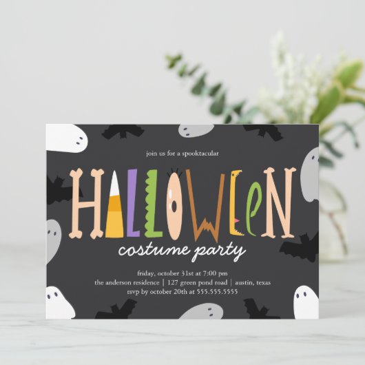 おもしろいハロウィーンの衣装パーティー 招待状 (スタンド正面)
