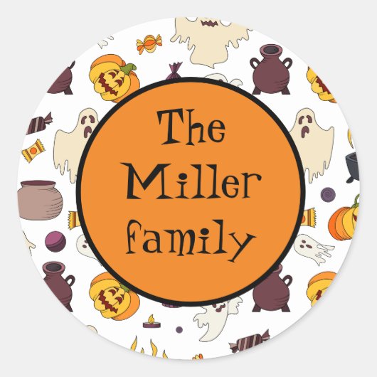 おもしろいハロウィーンイラストパーソナライズされたモノグラム ラウンドシール (正面)