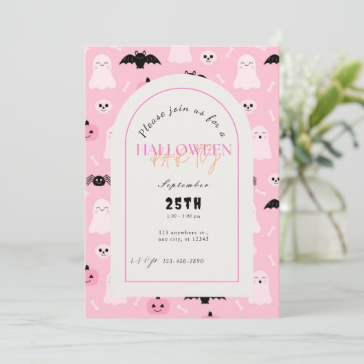 おもしろいハロウィーンカボチャとこうもりテーマパーティー 招待状 (スタンド正面)