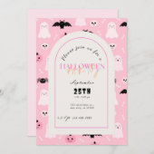 おもしろいハロウィーンカボチャとこうもりテーマパーティー 招待状 (正面/裏面)