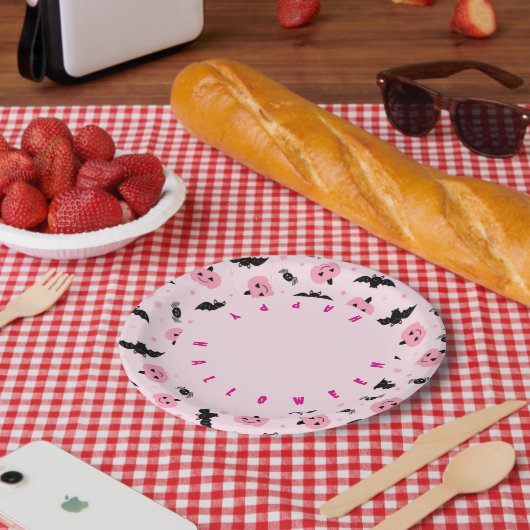 おもしろいハロウィーンカボチャとこうもりパターン ペーパープレート (ピクニック)