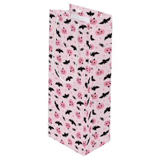 おもしろいハロウィーンカボチャとこうもりパターン ワインギフトバッグ (正面アングル)