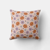 おもしろいハロウィーンカボチャと花のパターン クッション (裏面)