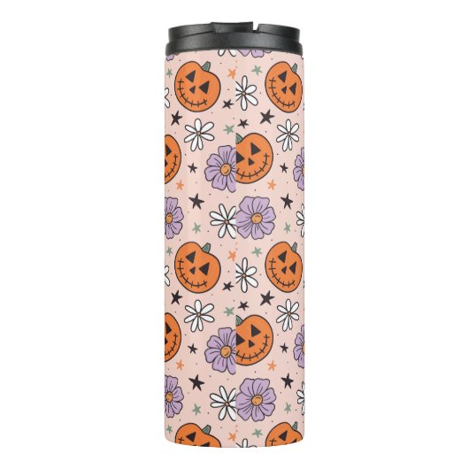 おもしろいハロウィーンカボチャと花のパターン タンブラー (裏面)