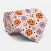 おもしろいハロウィーンカボチャと花のパターン ネクタイ (ロール)