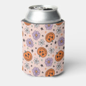 おもしろいハロウィーンカボチャと花のパターン 缶クーラー (缶裏面)
