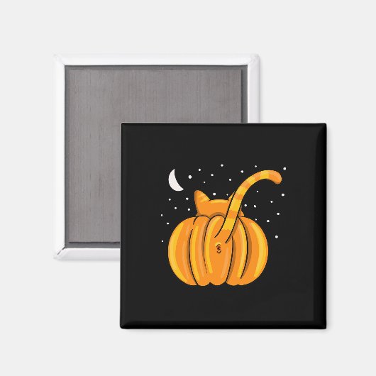 おもしろいハロウィーンキャットお尻パンプキンオレンジタブ マグネット (正面/裏面)