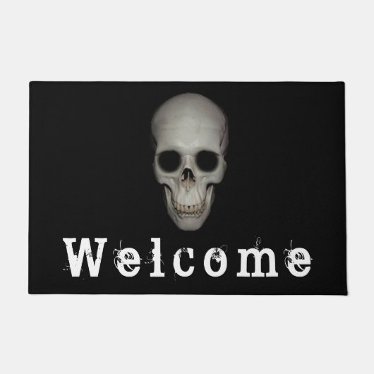 おもしろいハロウィーンデコールヒューマンスカル'Welcome' ドアマット (正面)