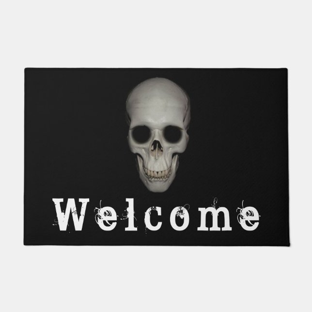 おもしろいハロウィーンデコールヒューマンスカル'Welcome' ドアマット (正面)