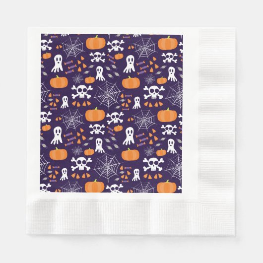 おもしろいハロウィーンパターン 縁ありランチョンナプキン (正面)