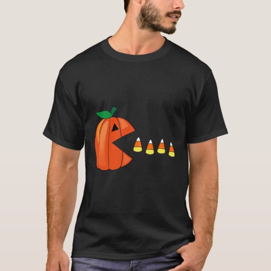 おもしろいハロウィーンパンプキ食べンのキャンディコーン Tシャツ (正面)