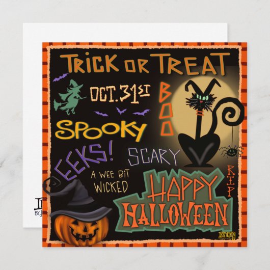 おもしろいハロウィーンブラックキャットカボチャのインスピレーション シーズンカード (正面/裏面)