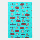 おもしろいハロウィーンプリントオンブルー キッチンタオル (縦)