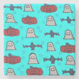 おもしろいハロウィーンプリントオンブルー ストーンコースター