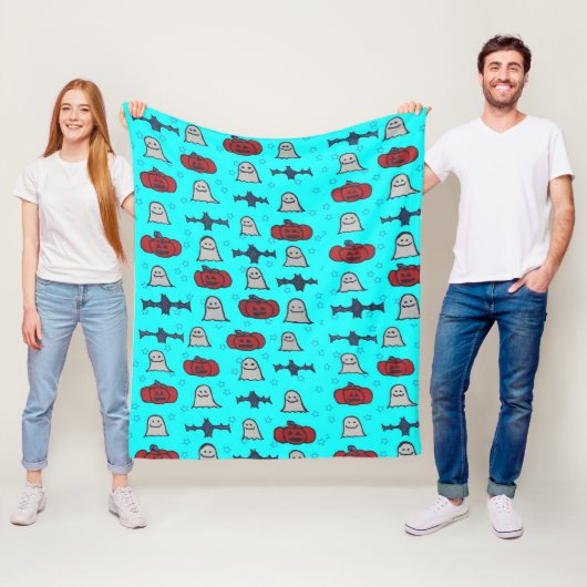 おもしろいハロウィーンプリントオンブルー フリースブランケット (インサイチュ)