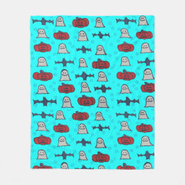 おもしろいハロウィーンプリントオンブルー フリースブランケット