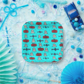 おもしろいハロウィーンプリントオンブルー ペーパープレート (パーティー)