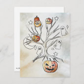 おもしろいハロウィーン幽霊&カボチャプリント，不気味な季節 シーズンカード (正面/裏面)