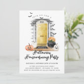 おもしろいハロウィーン引っ越し祝いパーティーパーティーイエローフロントドア 案内状 (スタンド正面)