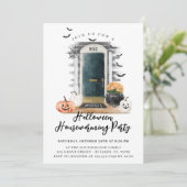 おもしろいハロウィーン引っ越し祝いパーティーパーティーグリーンフロントドア 案内状 (スタンド正面)