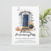 おもしろいハロウィーン引っ越し祝いパーティーパーティーネイビーフロントドア 案内状 (スタンド正面)