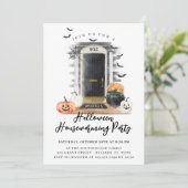 おもしろいハロウィーン引っ越し祝いパーティーパーティーブラックフロントドア 案内状 (スタンド正面)