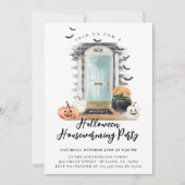 おもしろいハロウィーン引っ越し祝いパーティーパーティーブルーフロントドア 案内状 (正面)