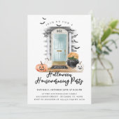 おもしろいハロウィーン引っ越し祝いパーティーパーティーブルーフロントドア 案内状 (スタンド正面)